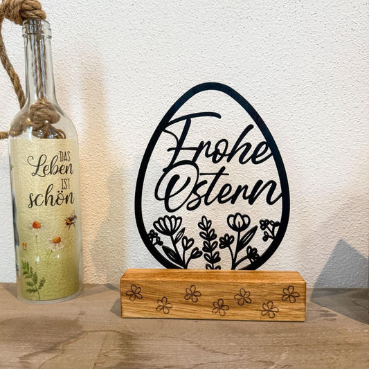 Holz Aufsteller Ostern – Schwarzer Holz Schriftzug mit Echtholzsockel | Osterdeko modern | Geschenk zu Ostern | Frühjahrsdeko