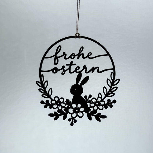 Oster Aufhänger aus Holz – Schwarz lackierte Osterdeko | Osterhase | Frohe Ostern | Moderne Frühlingsdeko | Türkranz Türschild Fensterkranz