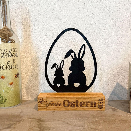 Holz Aufsteller Ostern – Schwarzer Holz Schriftzug mit Echtholzsockel | Osterdeko modern | Geschenk zu Ostern | Frühjahrsdeko