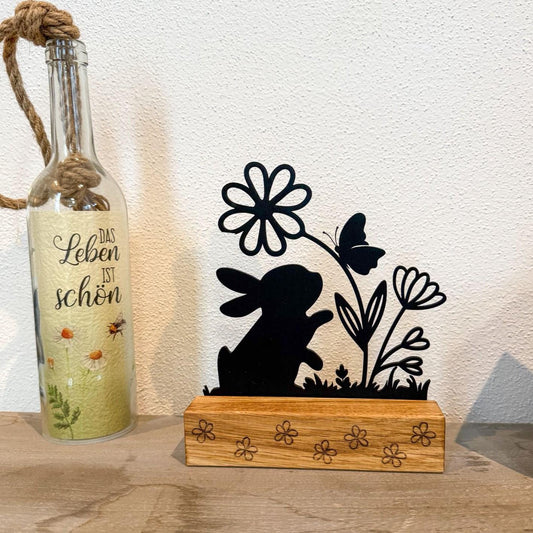 Holz Aufsteller Ostern – Schwarzer Holz Schriftzug mit Echtholzsockel | Osterdeko modern | Geschenk zu Ostern | Frühjahrsdeko