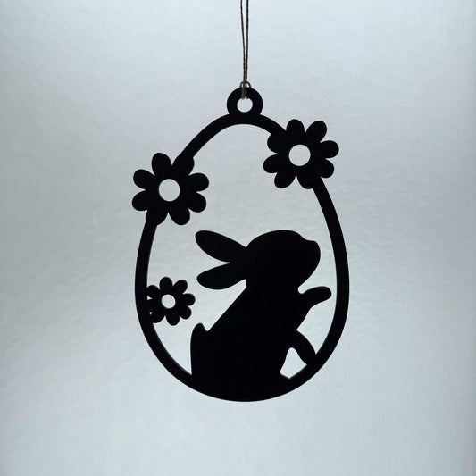 Oster Aufhänger aus Holz – Schwarz lackierte Osterdeko | Osterhase | Frohe Ostern | Moderne Frühlingsdeko | Türkranz Türschild Fensterkranz